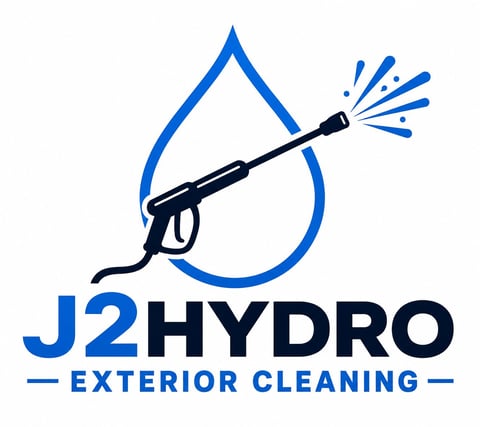 J2 Hydro Exterior Cleaning logo featuring a water droplet and pressure washer spraying water